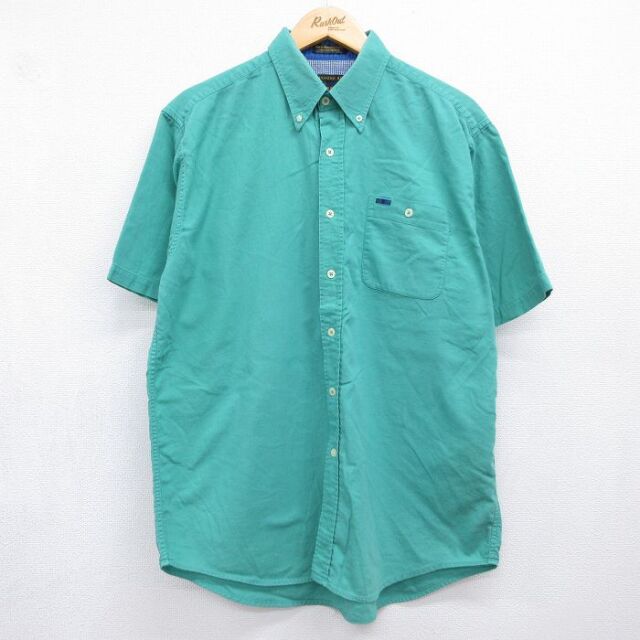 L★古着 半袖 シャツ メンズ  00年代 00s コットン ボタンダウン グリーン 26jun23
