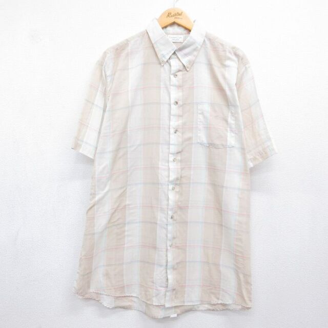 ベージュチェック 半袖シャツ 90s メンズXL相当 | 古着