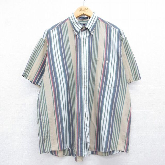 XL★古着 GANT 半袖 シャツ メンズ 90年代 90s 大きいサイズ ボタンダウン ネイビー ストライプ【spe】 26jun23