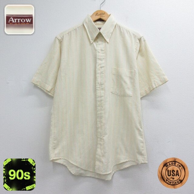 アロー 90s 半袖シャツ ストライプ イエロー メンズL相当 | 古着