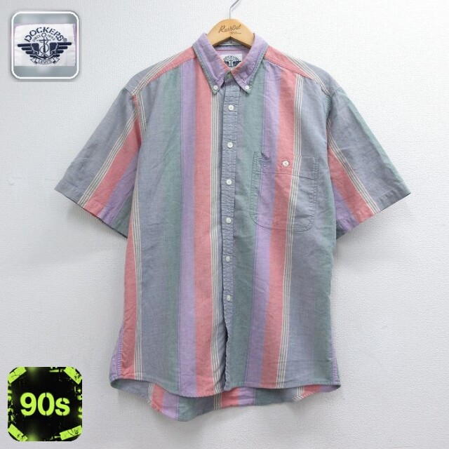 ドッカーズ 90s 半袖シャツ ストライプ パープル メンズL相当 | 古着