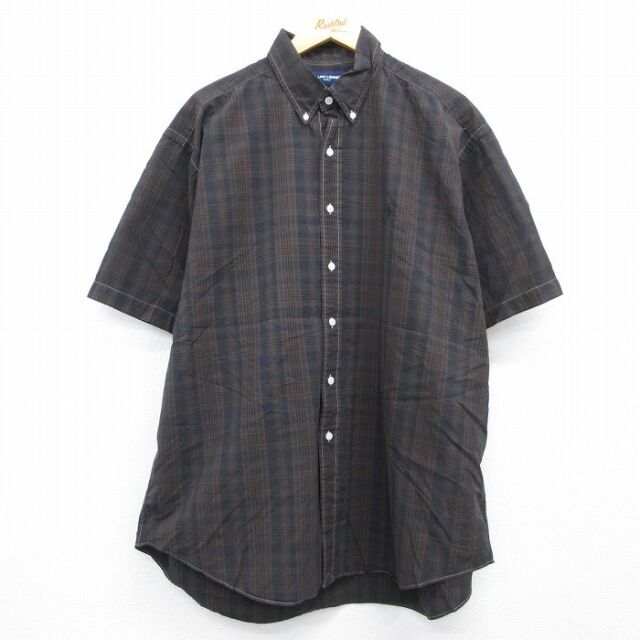 ラルフローレン 90s 半袖シャツ ワンポイントロゴ ブラウンチェック メンズXL相当 | 古着