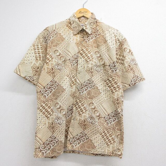 00s 半袖シャツ 総柄 ベージュ メンズL相当 | 古着