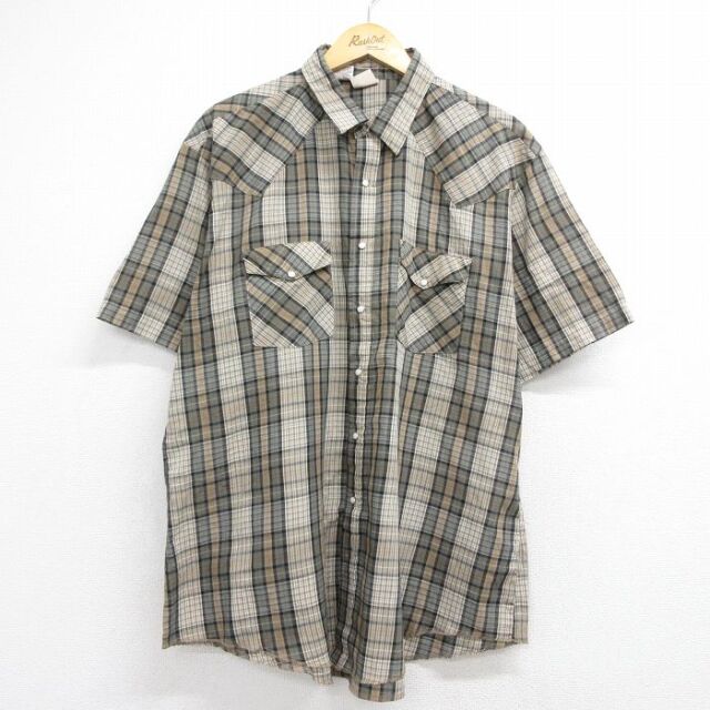 ウエスタン 90s 半袖シャツ ベージュチェック メンズXL相当 | 古着