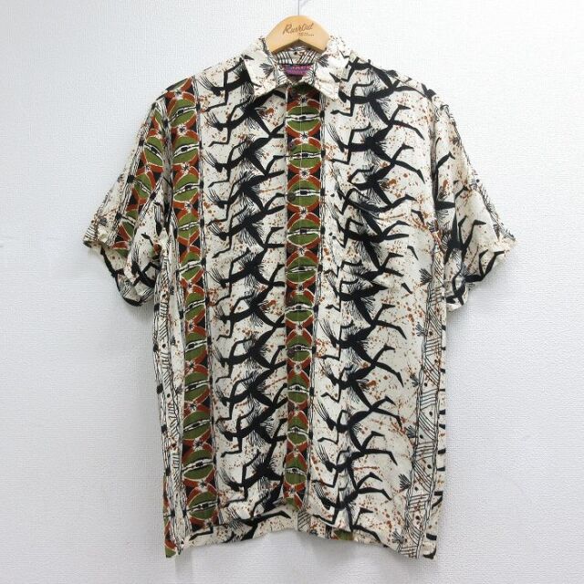 90s 半袖シャツ 総柄 ベージュ メンズM相当 | 古着