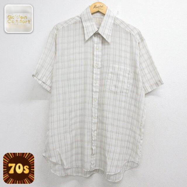 シアーズ 70s 半袖シャツ ベージュチェック メンズXL相当 | 古着