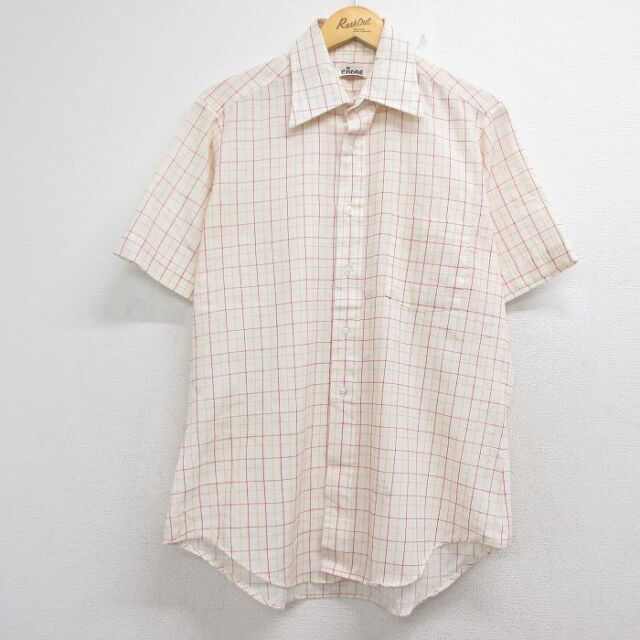 70s 半袖シャツ チェック ベージュ メンズXL相当 | 古着