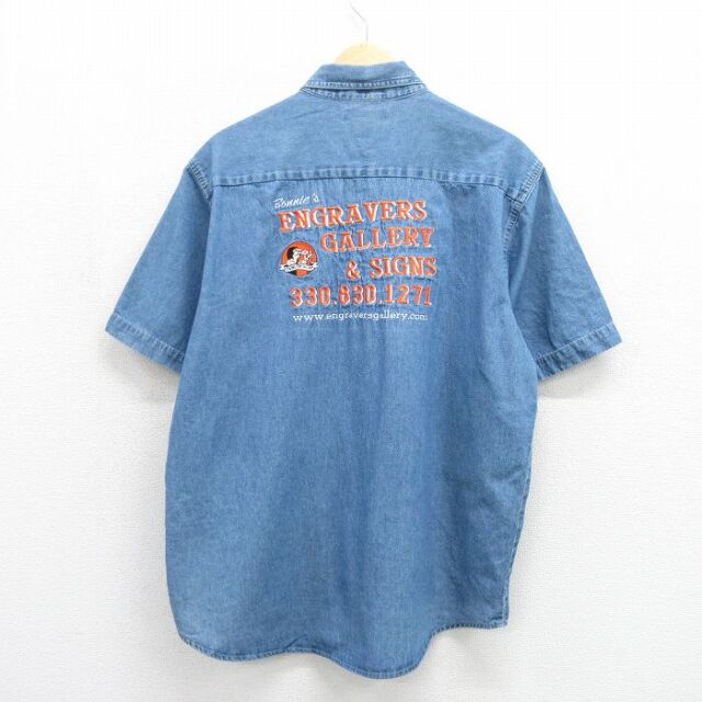 XL★古着 ジャージーズ 半袖 シャツ メンズ 00年代 00s ギャラリー 刺繍 コットン ボタンダウン ネイビー デニム【spe】 26jul07