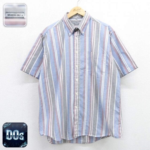 メンバーズオンリー 00s 半袖シャツ ストライプ ライトブルー メンズXL相当 | 古着