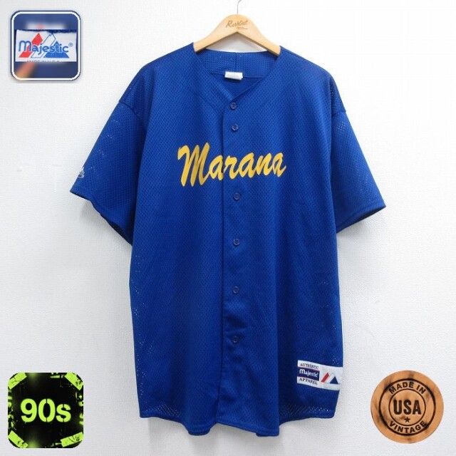 マジェスティック 90s 半袖ベースボールシャツ marana ブルー メンズXL相当 | 古着