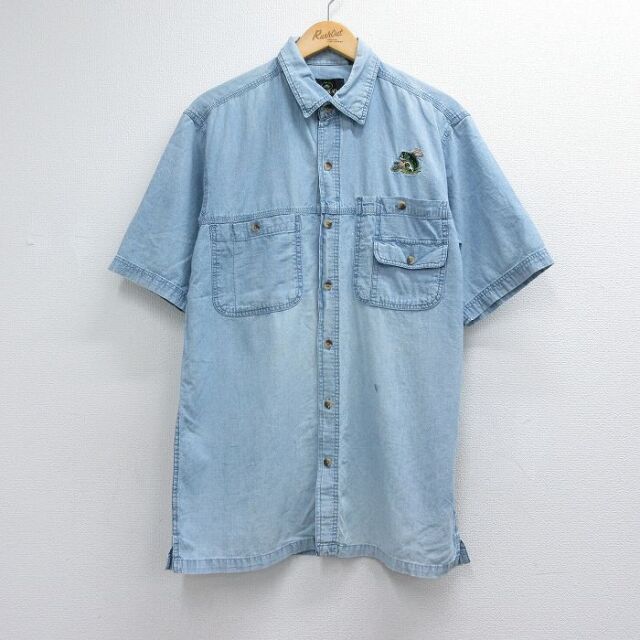 00s 半袖シャツ 魚 ライトブルー メンズM相当 | 古着