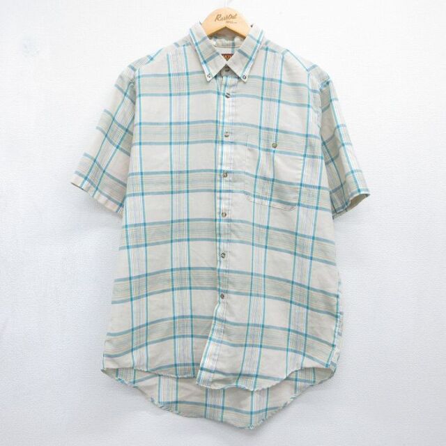 XL★古着 半袖 シャツ メンズ 90年代 90s ボタンダウン USA製 ベージュ チェック 26jul10