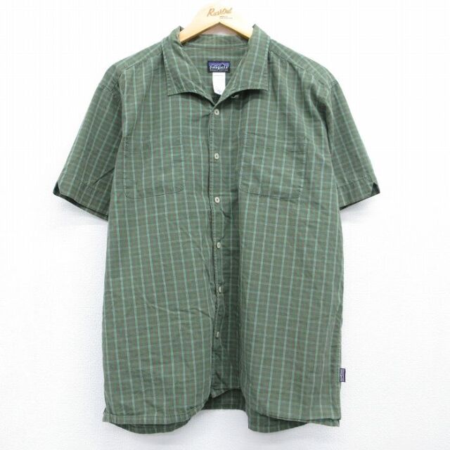 XL★古着 パタゴニア patagonia 半袖 ボロックス シャツ メンズ 00年代 00s オーガニックコットン カーキ チェック【spe】 26jul10