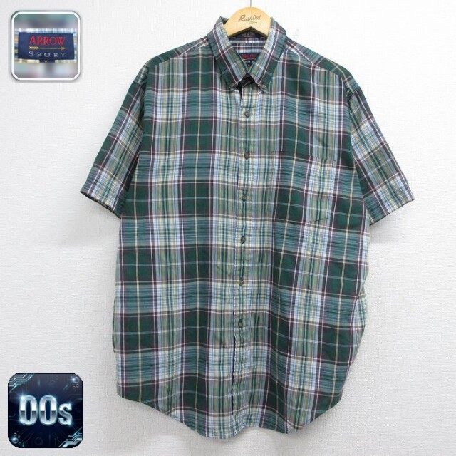 アロー 00s 半袖シャツ グリーンチェック メンズXL相当 | 古着