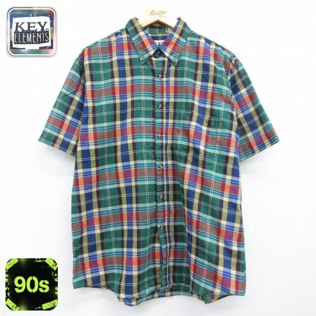 キー 90s 半袖シャツ グリーンチェック メンズXL相当 | 古着