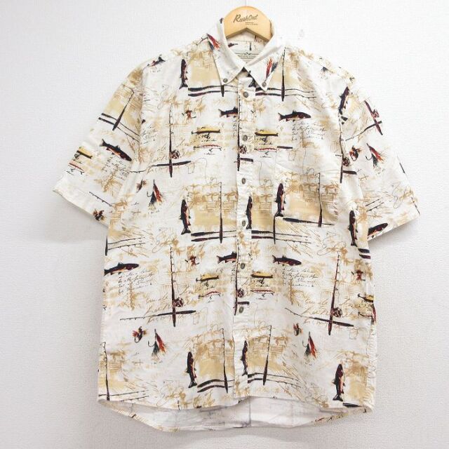 00s 半袖シャツ 魚 ホワイト メンズL相当 | 古着