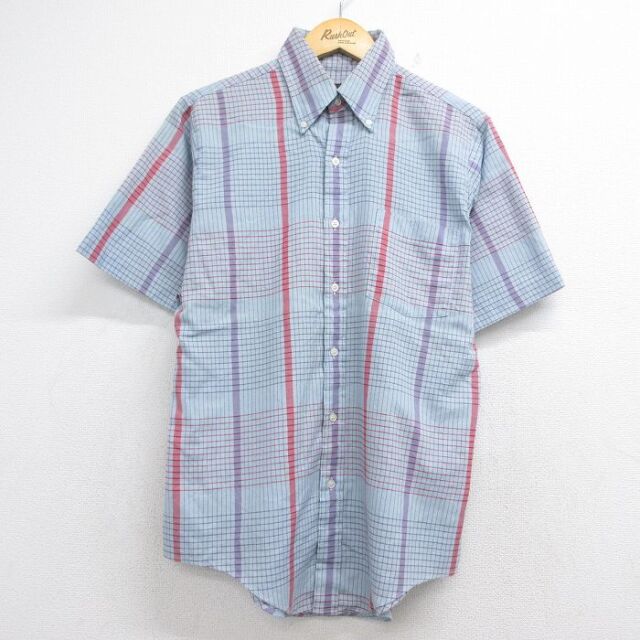 80s 半袖シャツ ライトブルーチェック メンズL相当 | 古着