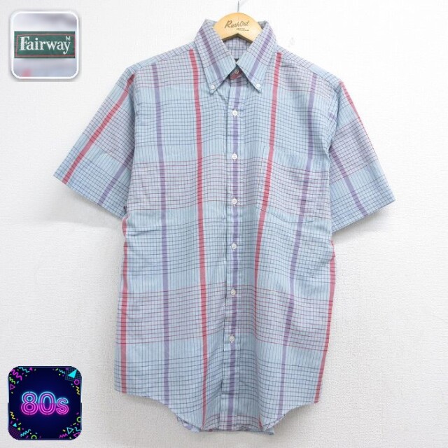 80s 半袖シャツ ライトブルーチェック メンズL相当 | 古着