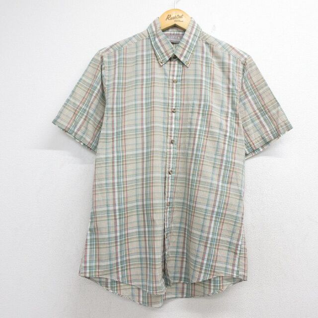 80s 半袖シャツ チェック ベージュ メンズM相当 | 古着