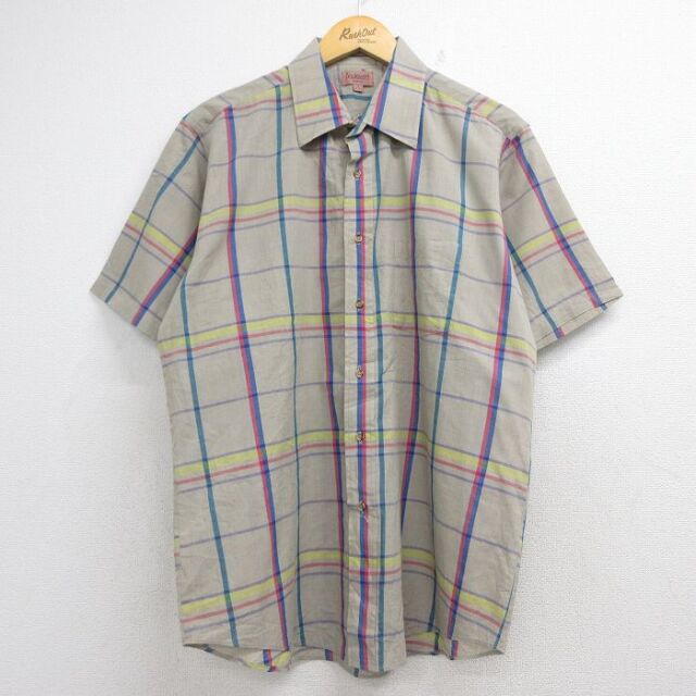 XL★古着 半袖 シャツ メンズ 90年代 90s ブラウン チェック 26jul22
