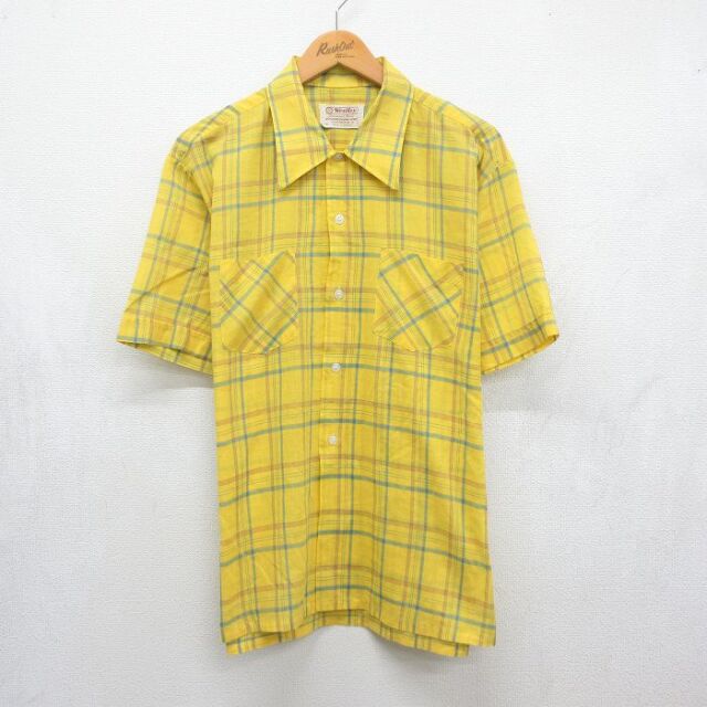 80s 半袖シャツ チェック イエロー メンズXL相当 | 古着