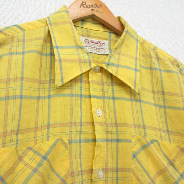 古着通販 XL☆古着 半袖 シャツ メンズ 80年代 80s イエロー チェック