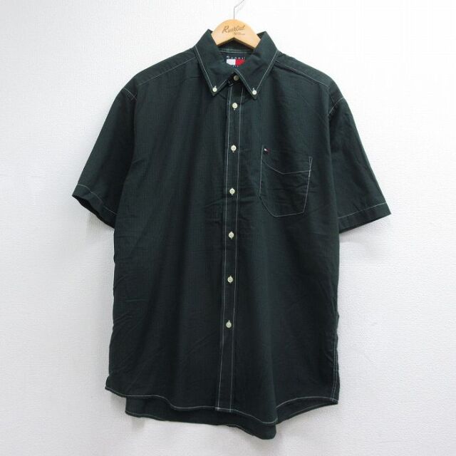 トミーヒルフィガー 90s 半袖シャツ ワンポイントロゴ グリーンチェック メンズXL相当 | 古着