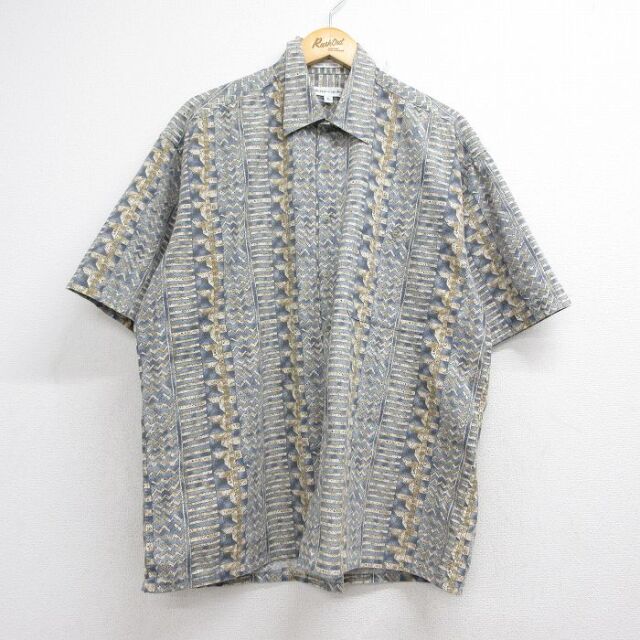 XL★古着 ピエールカルダン 半袖 ブランド シャツ メンズ 90年代 90s 大きいサイズ コットン ネイビー【spe】 26jul29