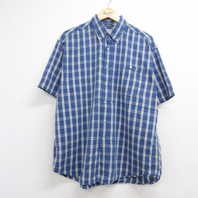XL★古着 セントジョンズベイ 半袖 シャツ メンズ 00年代 00s コットン ボタンダウン ブルー チェック【spe】 26jul29