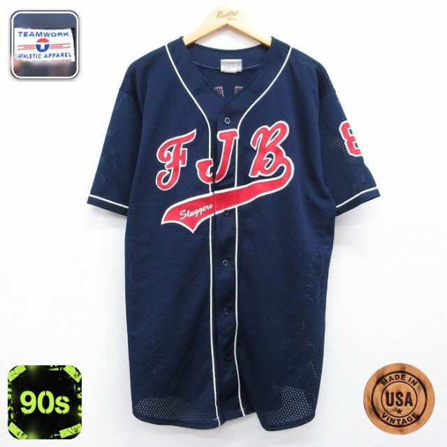 ベースボール 90s 半袖シャツ FJB ネイビー メンズXL相当 | 古着