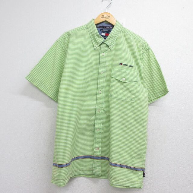 トミーヒルフィガー 90s 半袖シャツ ワンポイントロゴ グリーンチェック メンズXL相当 | 古着