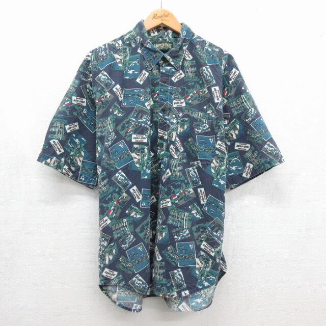 アメリカンイーグル 90s 半袖シャツ ヨット ネイビー メンズXL相当 | 古着