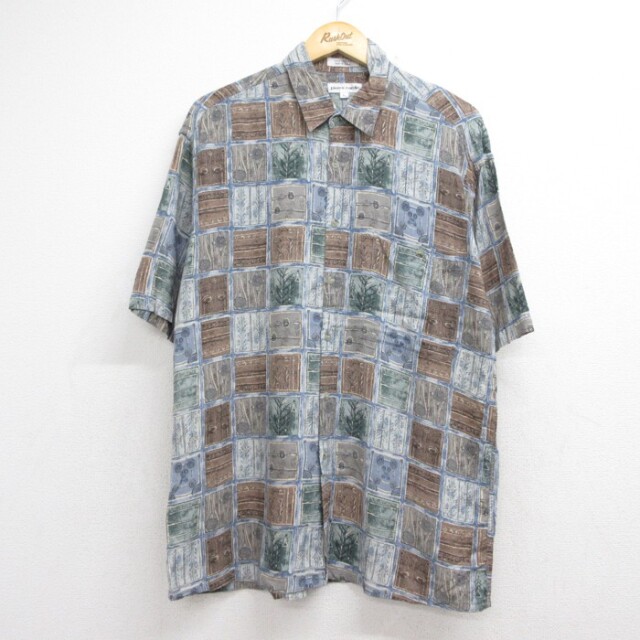 pierre cardin 90s 半袖シャツ 総柄 ブラウン メンズL相当 | 古着