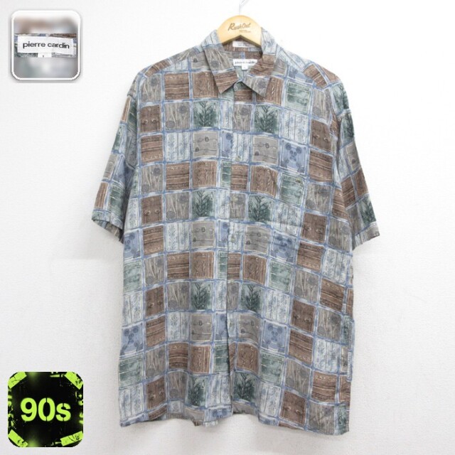 pierre cardin 90s 半袖シャツ 総柄 ブラウン メンズL相当 | 古着