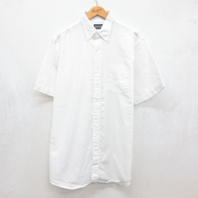 XL★古着 ランズエンド 半袖 シャツ メンズ 90年代 90s ロング丈 ボタンダウン USA製 ホワイト【spe】 26aug10