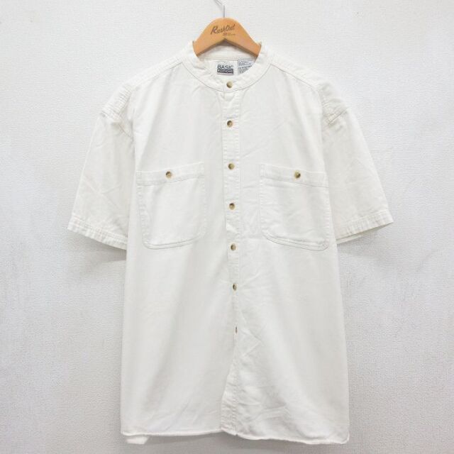 XL★古着 ベーシックエディションズ 半袖 シャツ メンズ 90年代 90s 大きいサイズ コットン ノーカラー ホワイト【spe】 26aug10