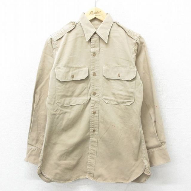 【50%OFF】M★古着 長袖 ビンテージ ミリタリー シャツ メンズ 50年代 50s マチ付き ベージュ カーキ 24aug30 中古 トップス