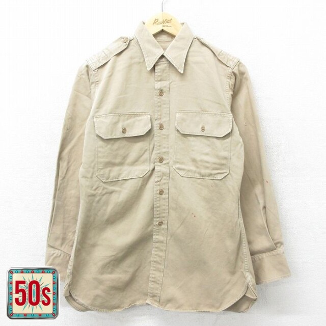 【50%OFF】50s マチ付きシャツ ベージュ メンズM相当 | 古着