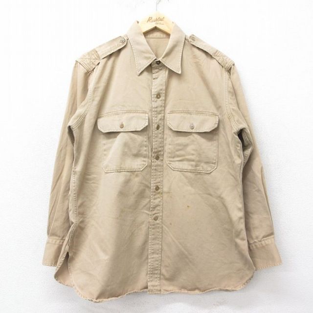 【50%OFF】XL★古着 長袖 ビンテージ ミリタリー シャツ メンズ 60年代 60s マチ付き コットン ベージュ カーキ 24oct05 中古 トップス