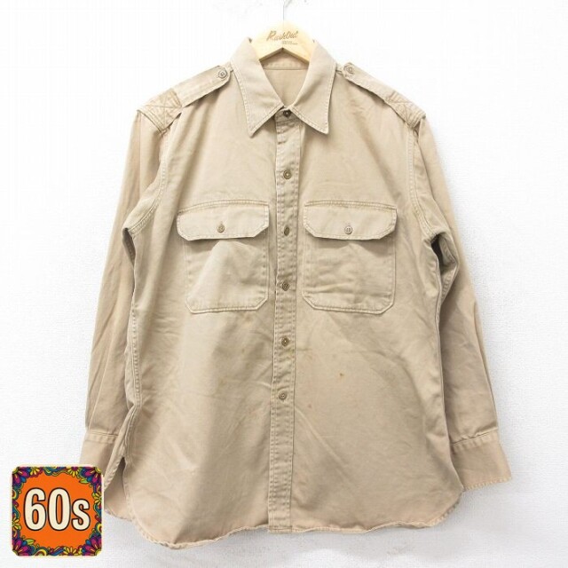 【50%OFF】60s マチ付きミリタリーシャツ ベージュ メンズXL相当 | 古着