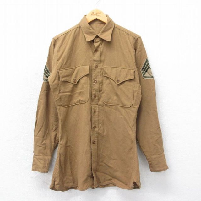 【50%OFF】M★古着 長袖 ビンテージ ミリタリー シャツ メンズ 60年代 60s ウール 茶他 ブラウン 25jan15 中古 トップス