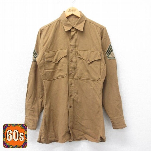 【50%OFF】60s 長袖ミリタリーシャツ ブラウン メンズM相当 | 古着