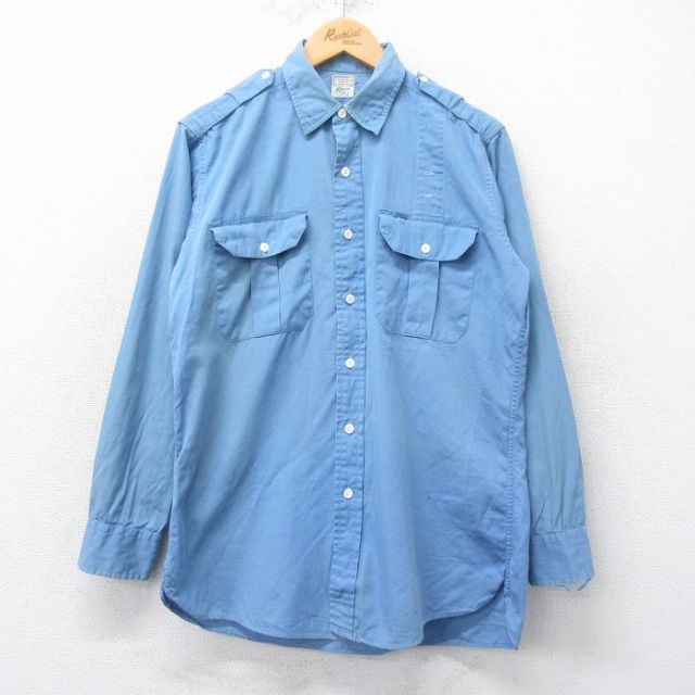 【20%OFF】M★古着 長袖 ビンテージ ワーク シャツ メンズ 60年代 60s マチ付き コットン 薄紺 ネイビー 25jan27 中古 トップス