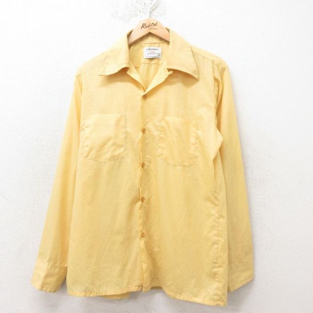 L★古着 アロー 長袖 ビンテージ シャツ メンズ 70年代 70s 開襟 オープンカラー 黄 イエロー 25feb14 中古 トップス