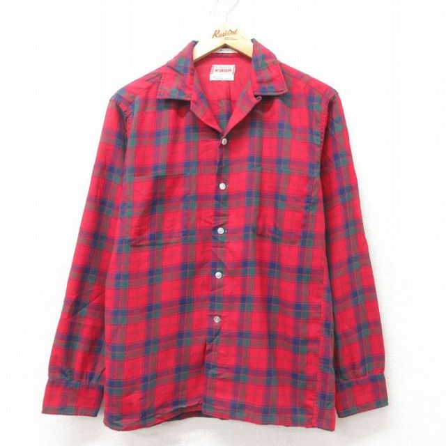 M★古着 マックレガー 長袖 ビンテージ シャツ メンズ 60年代 60s 開襟 オープンカラー USA製 赤他 レッド チェック 【spe】 25feb14 中古 トップス