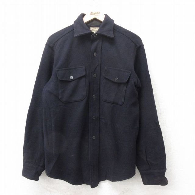 L★古着 メルトン MELTON 長袖 ビンテージ ミリタリー シャツ メンズ 70年代 70s ネイビー CPO ウール 黒 ブラック 25feb14 中古 トップス