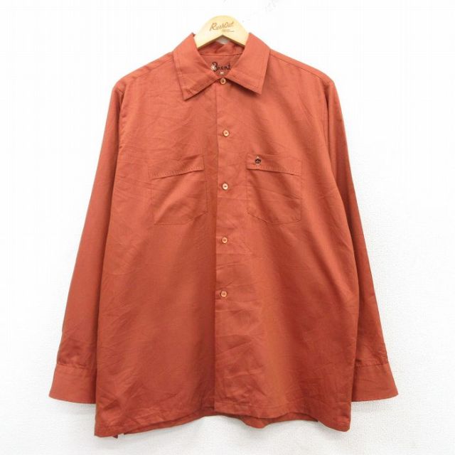 L★古着 Brent 長袖 ビンテージ シャツ メンズ 70年代 70s 茶 ブラウン 25feb15 中古 トップス