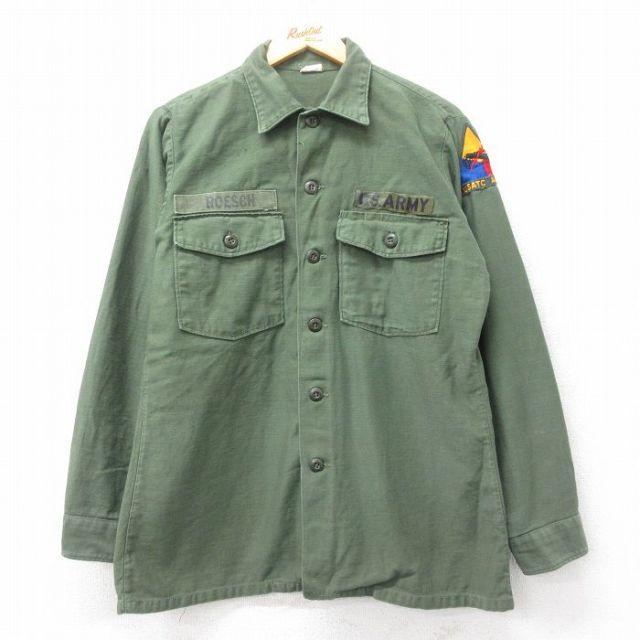 L★古着 長袖 ビンテージ ミリタリー シャツ メンズ 60年代 60s USアーミー USATC ARMOR コットン USA製 濃緑 グリーン 【spe】 25mar25 中古 トップス