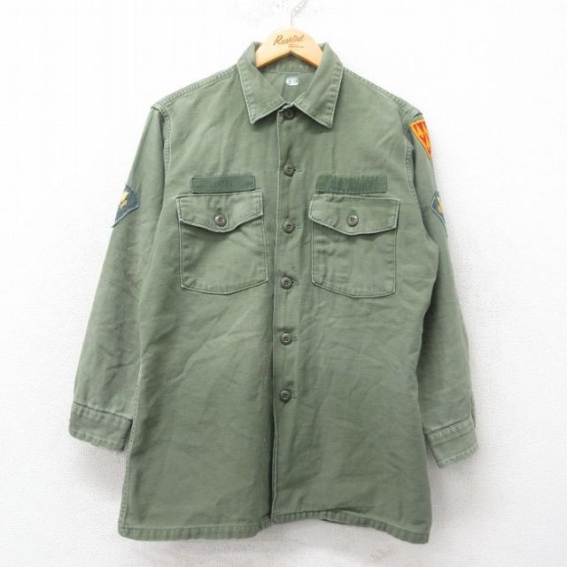 L★古着 長袖 ビンテージ ミリタリー シャツ メンズ 60年代 60s USアーミー コットン USA製 濃緑 グリーン 【spe】 25mar25 中古 トップス