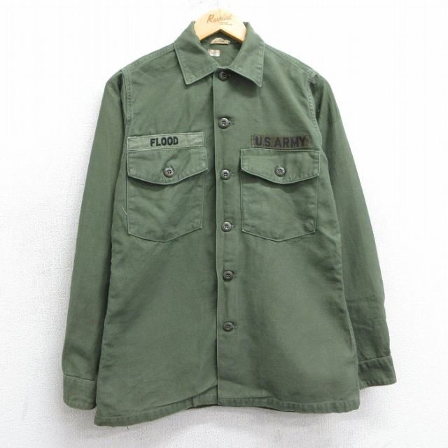 【50%OFF】S★古着 長袖 ビンテージ ミリタリー シャツ メンズ 70年代 70s USアーミー ARMY コットン 濃緑 グリーン 25apr01 中古 トップス